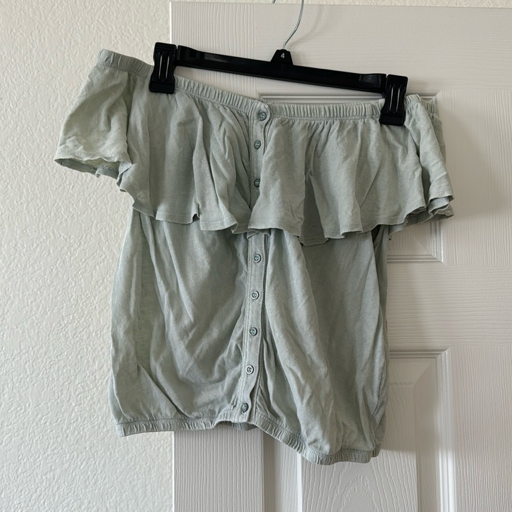 Free People Off-the-Shoulder Light Sage Green Top Size Medium